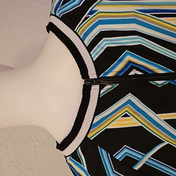 VTG BISOU BISOU Geometric Striped Mod Festival Disco Blouse Medium - Picture 8 of 11